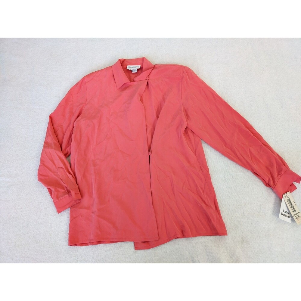 New Vtg Tanner Collection Coral Salmon Silk Blouse Women's Small Long Sleeve Top